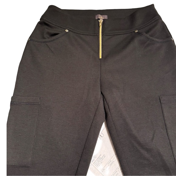 Jaanuu Zip Front Scrub Pants M Bootcut Flare Bottoms High Rise Ponte Knit Black - Picture 4 of 8